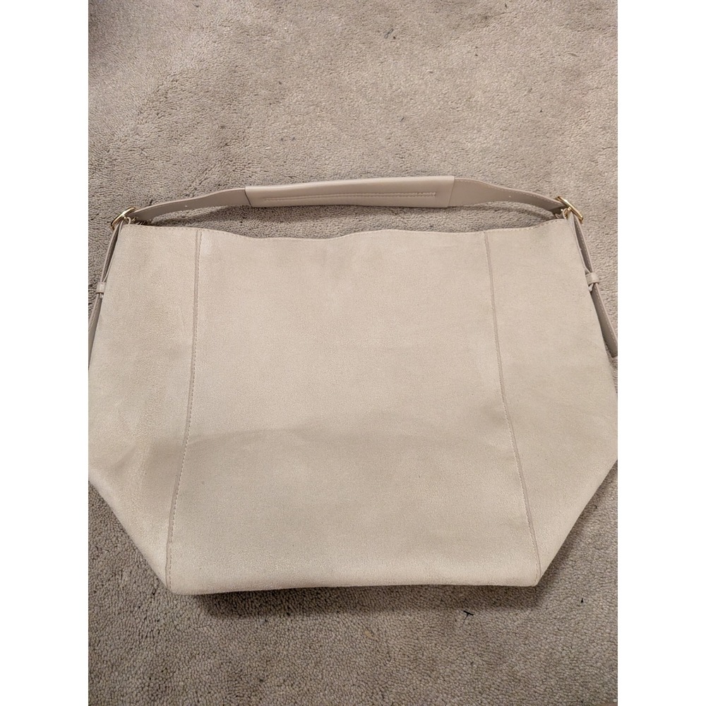 HM Beige Faux Suede Slouchy‎ Hobo Bag Large Shoulder Tote Gold Hardware Neutral